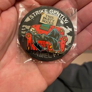 Brand New in Packaging Strike Gently “This Party Sucks” Grim Reaper Enamel Pin